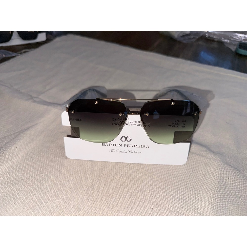 Barton Perreira Daniel Gold Loden Tortoise Rimless Sunglasses Laurel Gradient